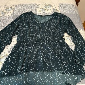 SHEIN curve long sleeve high low blouse